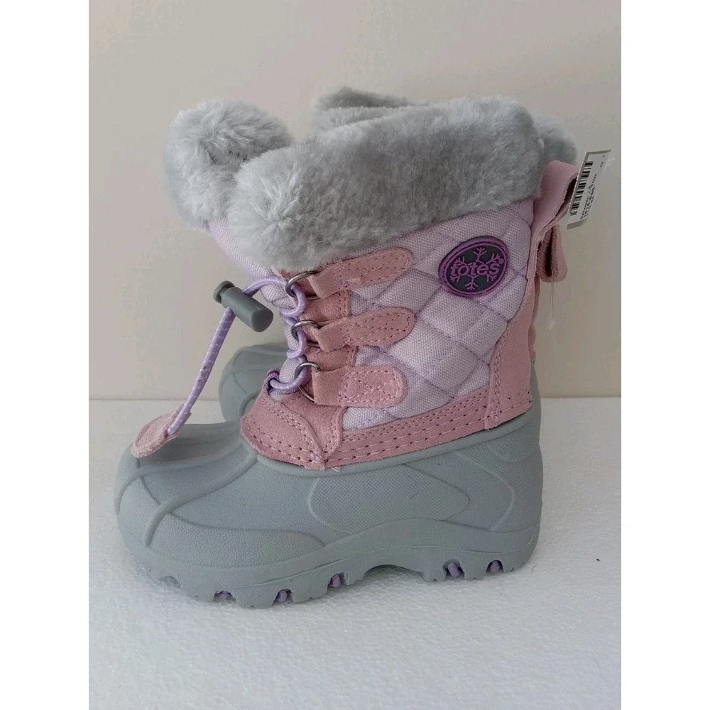 TOTES Winter Boots -TODDLER Size 8T - Lil Jenny -PINK Purple&Gray Bungee Closure